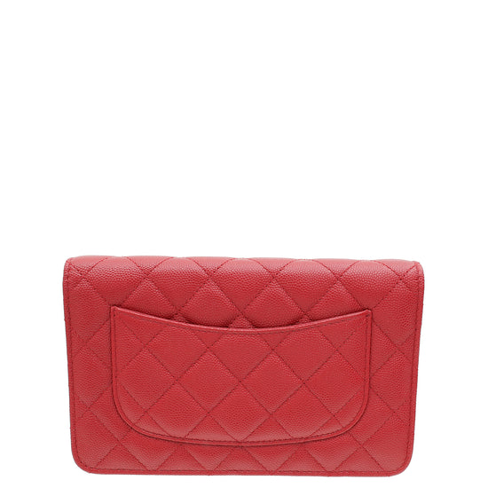 Chanel Red CC Classic Wallet On Chain