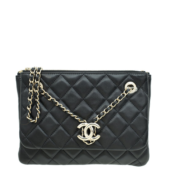 Chanel Black CC Drawstring Double Zip Crossbody Pouch