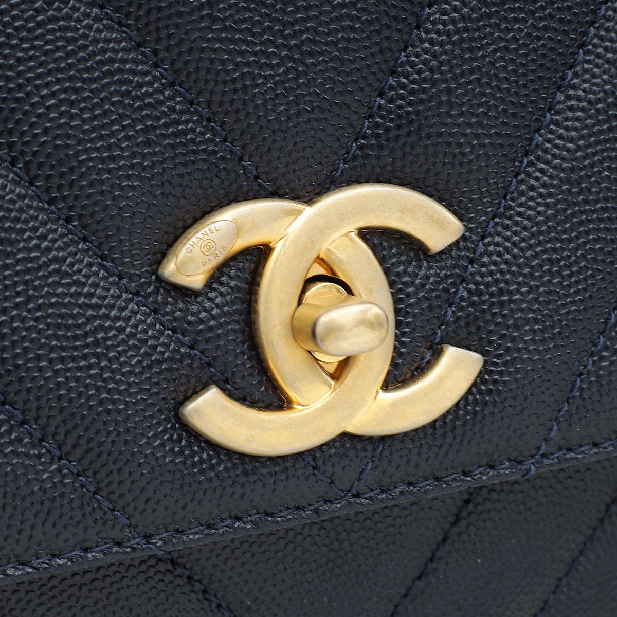 Chanel Navy Blue Chevron Coco Handle Large Bag