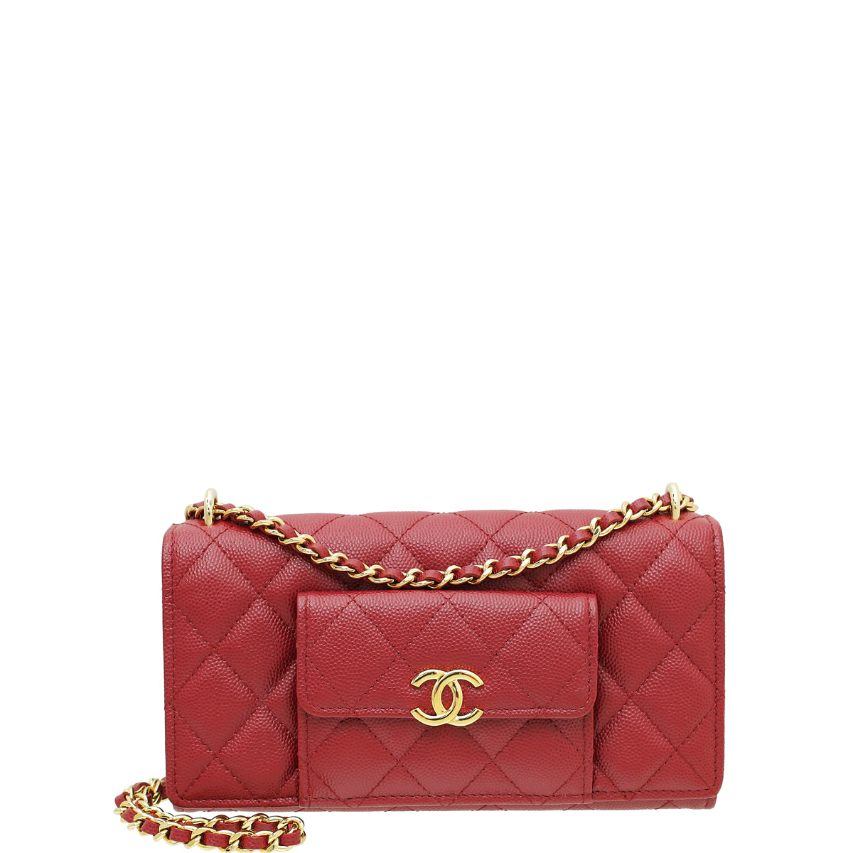 Chanel Burgundy CC Quilted Pocket Twins Clutch With Chain