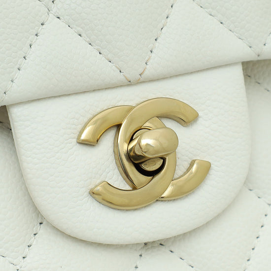 Chanel White CC Classic Double Flap Small Bag