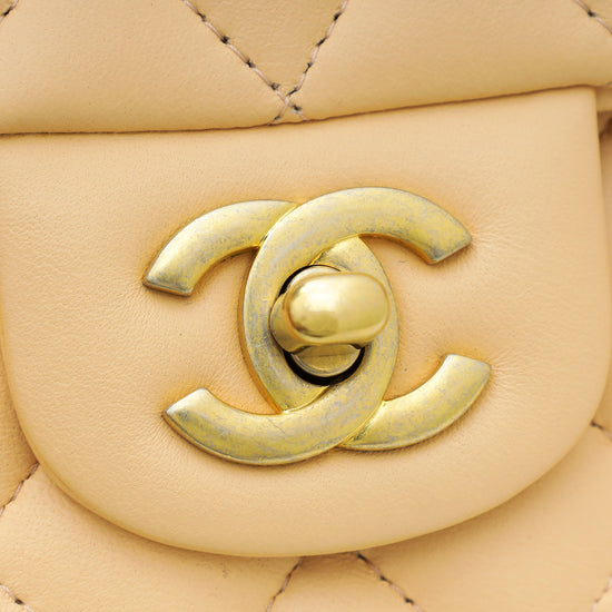 Chanel Peach Beige Classic Mini Rectangular Flap Bag