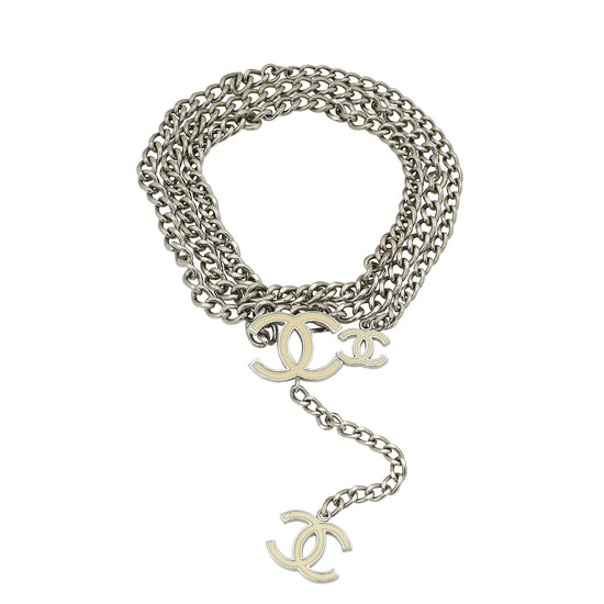 Chanel Cream CC Logo Chain Link Belt