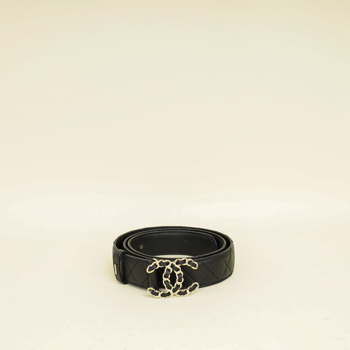 Chanel Black CC Chain Buckle Quilted Belt