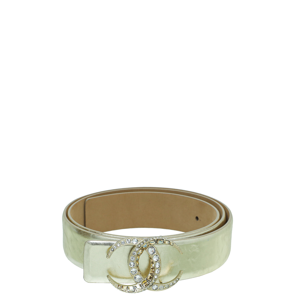 Chanel Metallic Gold CC Crescent Moon Crystal Buckle Belt 34-Chanel-THE CLOSET