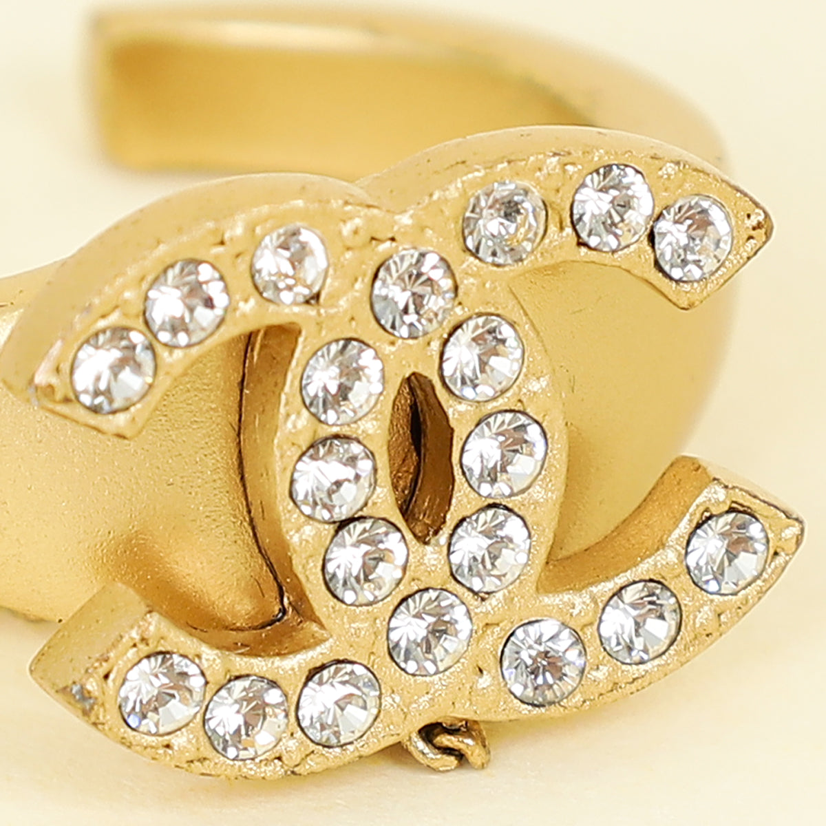 Chanel Gold CC Crystal Chain Cuff Ring Set