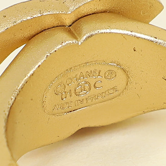 Chanel Gold CC Crystal Chain Cuff Ring Set