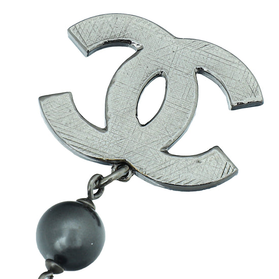 Chanel Black Glass Pearl CC Small Bracelet