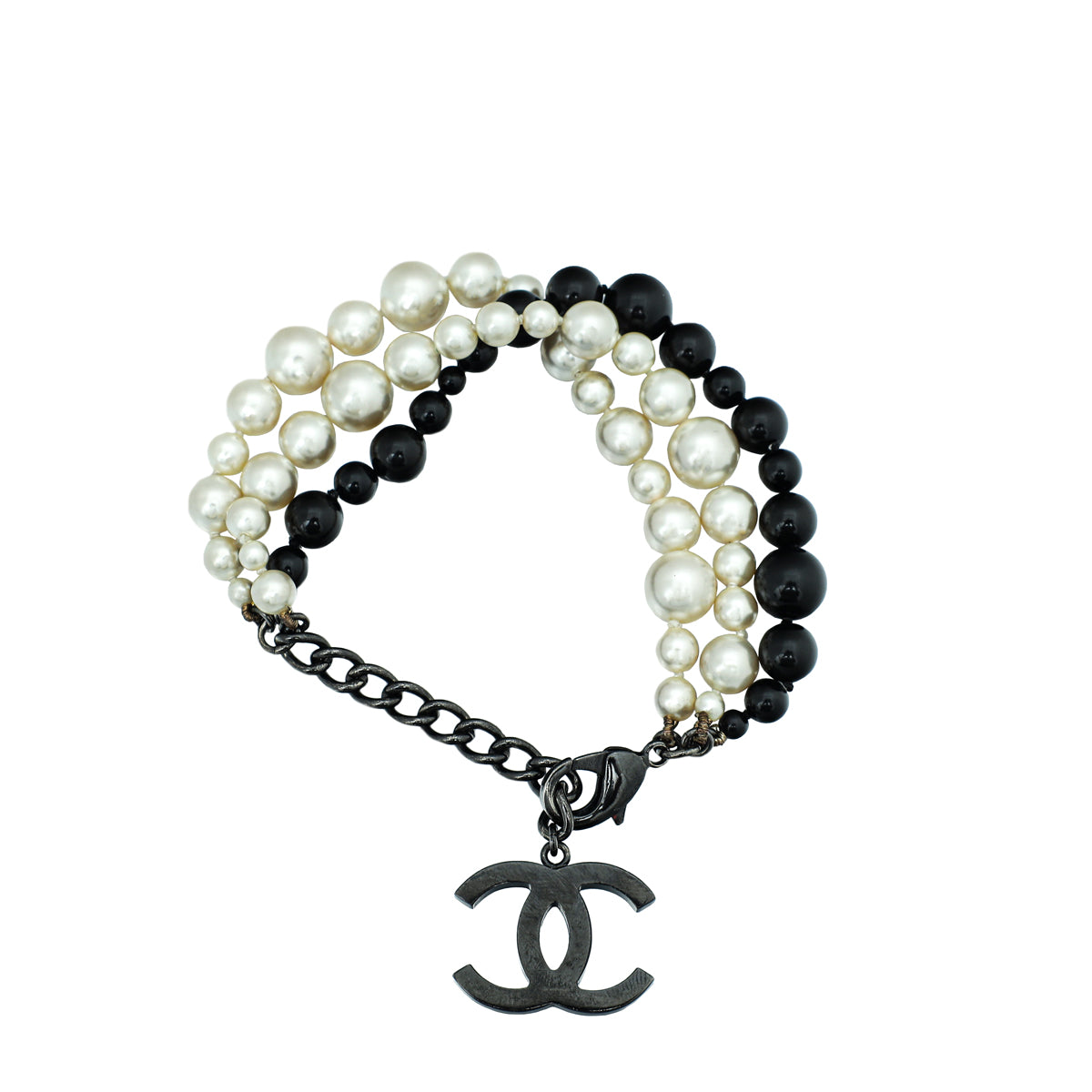 Chanel Bicolor CC Faux Pearl 3 Strand Bracelet