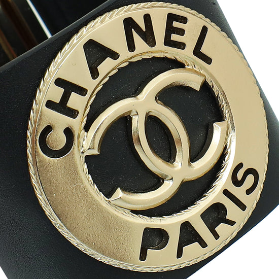 Chanel Black CC Paris Round Logo Cuff Bracelet