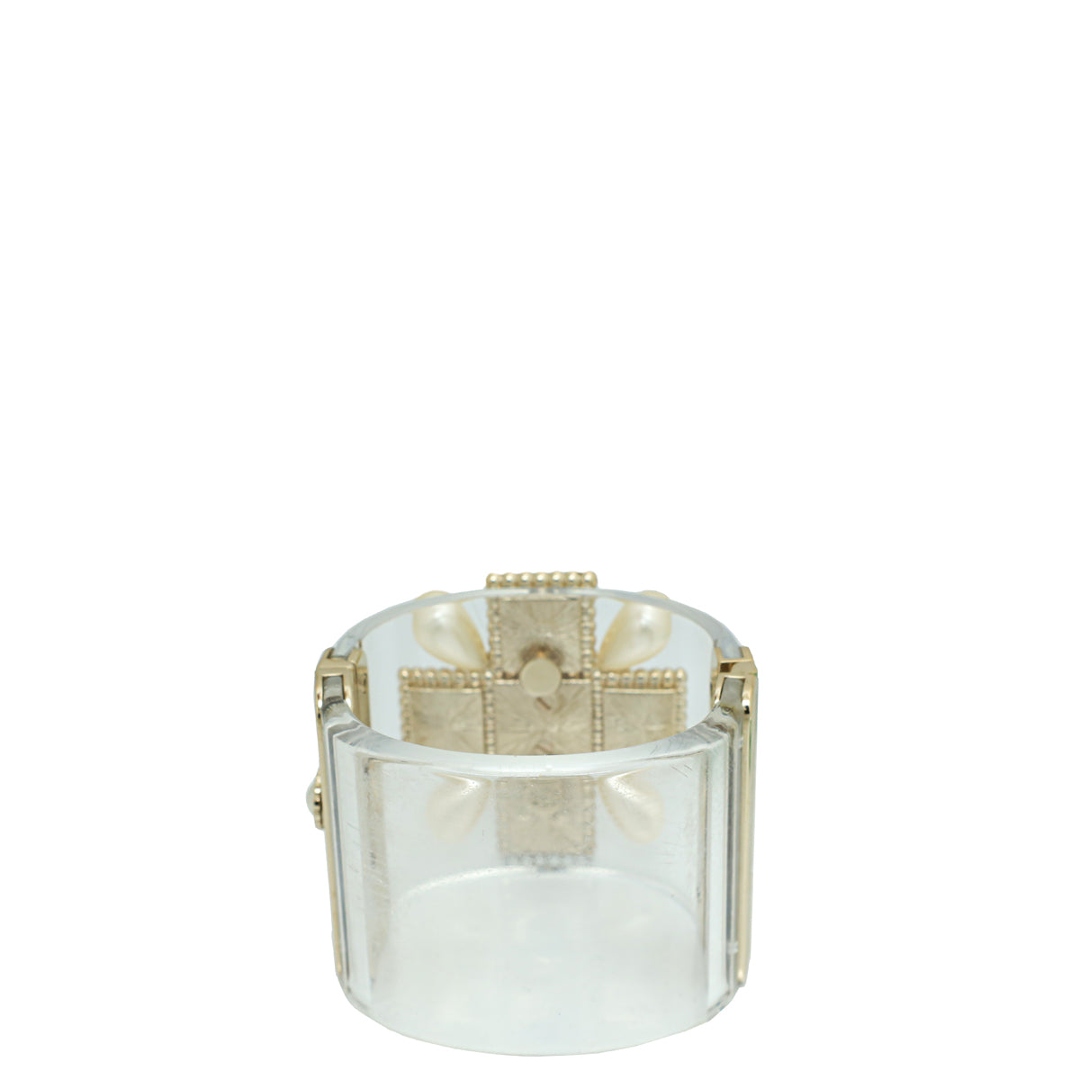 Chanel White CC Crystal Pearl Cuff Bracelet-Chanel-THE CLOSET