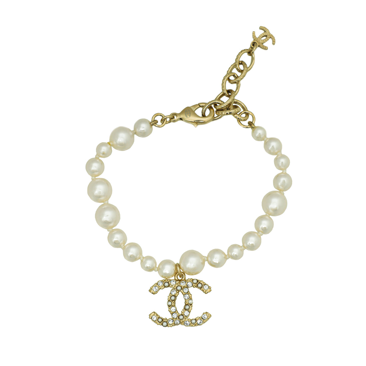 Chanel White CC Drop Charm Pearl Bracelet-Chanel-THE CLOSET