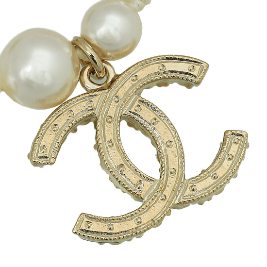 Chanel White CC Drop Charm Pearl Bracelet