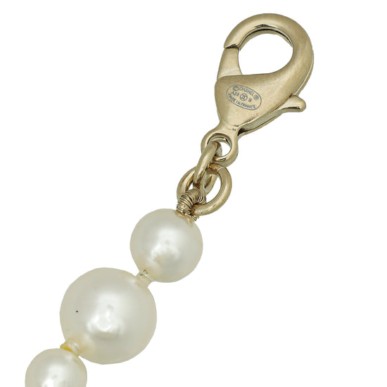 Chanel White CC Drop Charm Pearl Bracelet