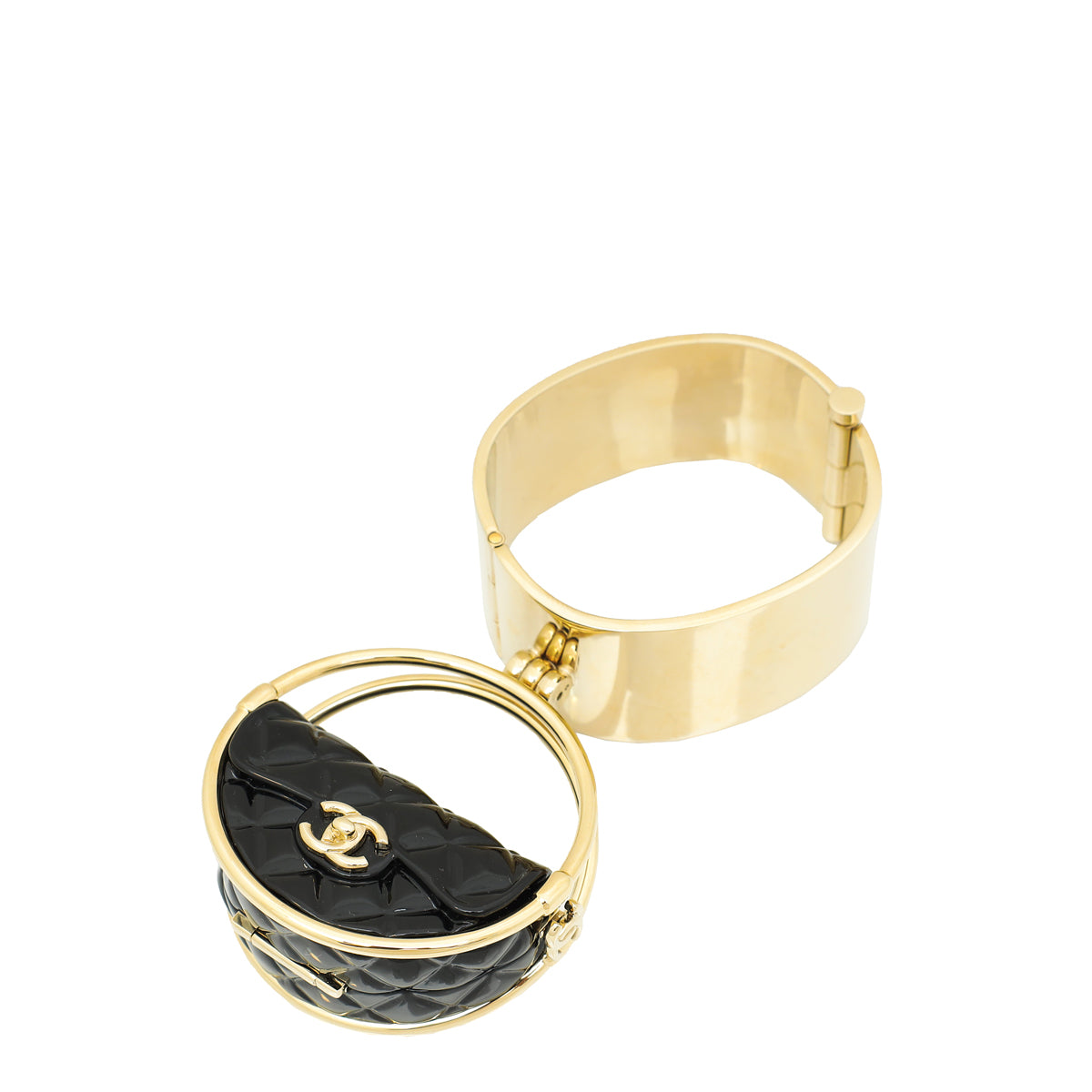 Chanel Black Resin Flap Bag Hoop Mirror Bangle