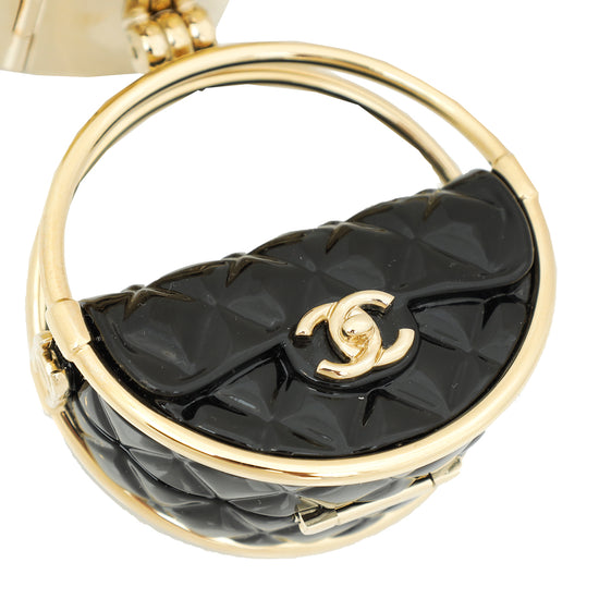 Chanel Black Resin Flap Bag Hoop Mirror Bangle