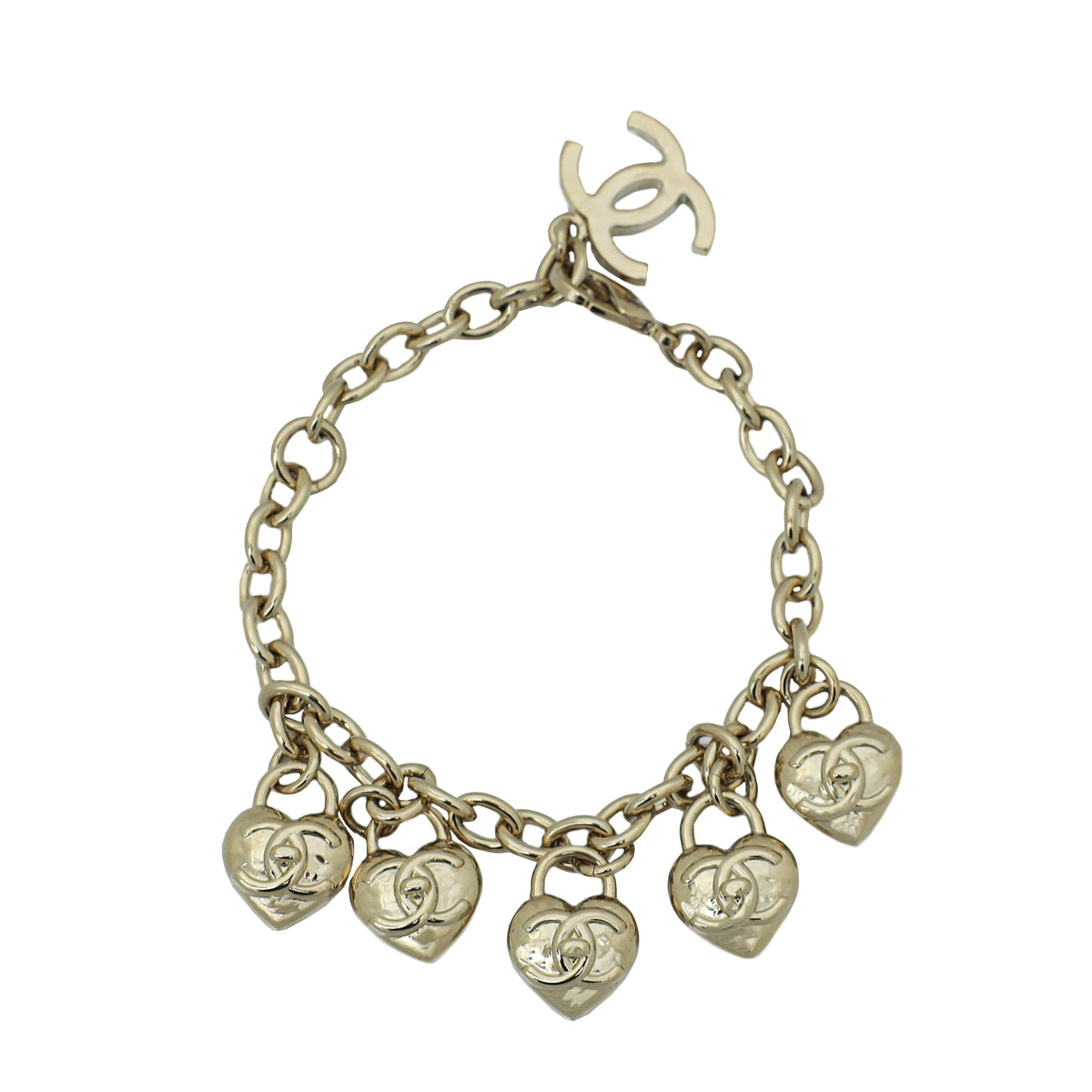 Chanel Gold Finish CC Heart Lock Charms Bracelet