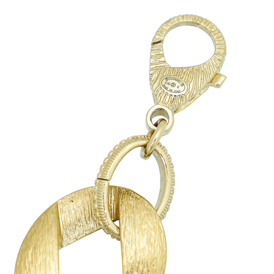 Chanel Gold CC Charm Heart Crystal Wide Chain Bracelet