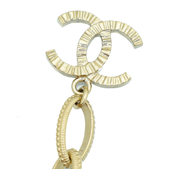 Chanel Gold CC Charm Heart Crystal Wide Chain Bracelet