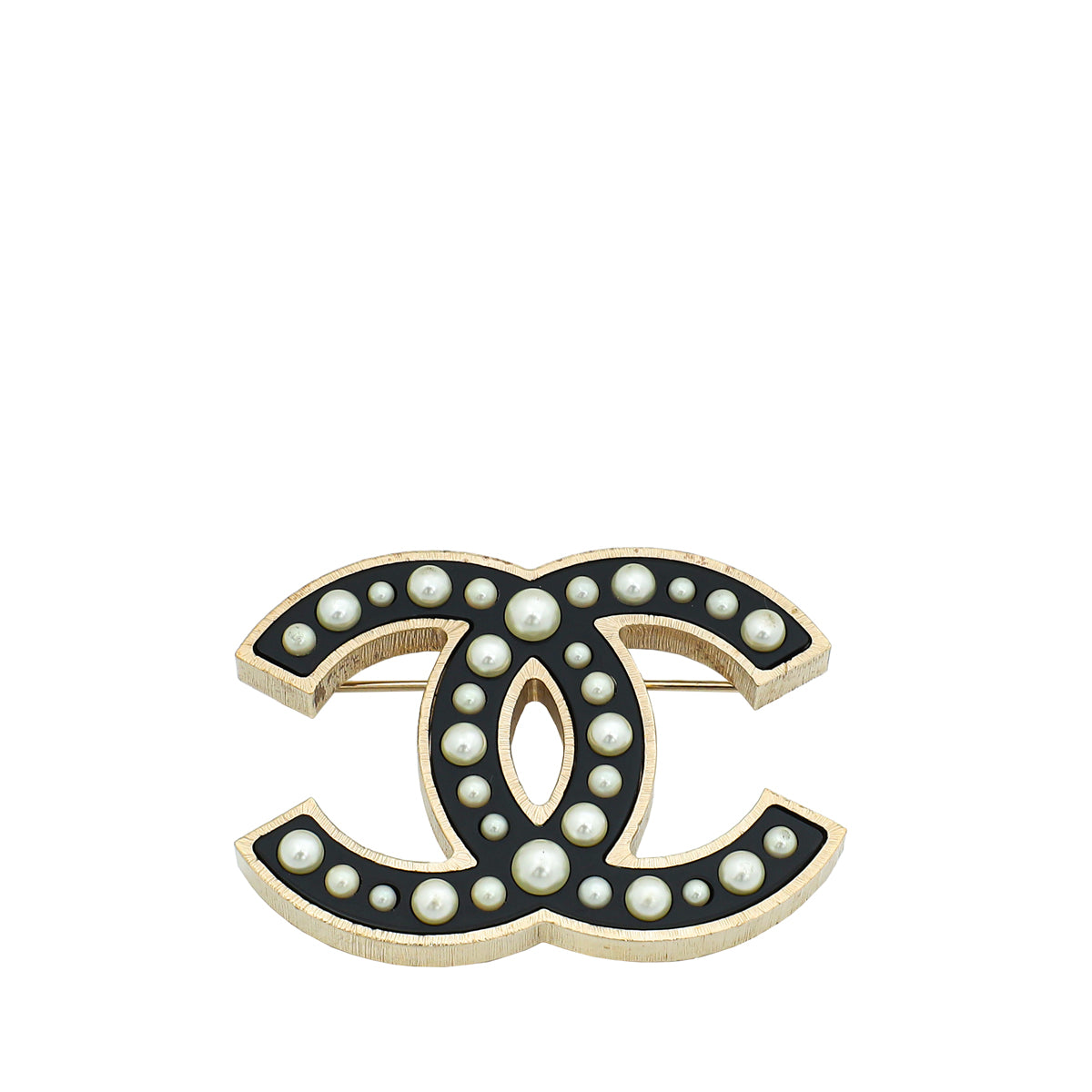 Chanel Black CC Pearl Enamel Brooch-Chanel-THE CLOSET