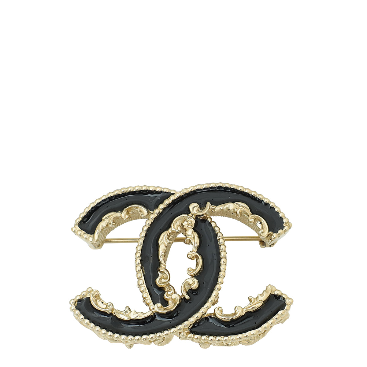 Chanel Black Enamel CC Baroque Brooch
