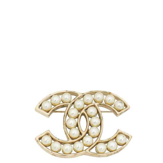 Chanel Gold CC Pearl Brooch