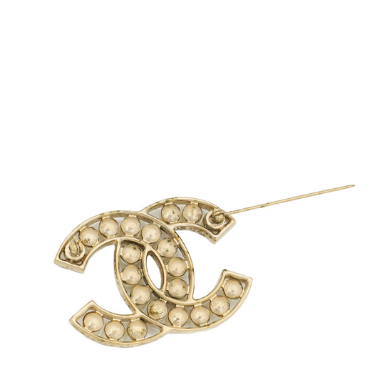 Chanel Gold CC Pearl Brooch