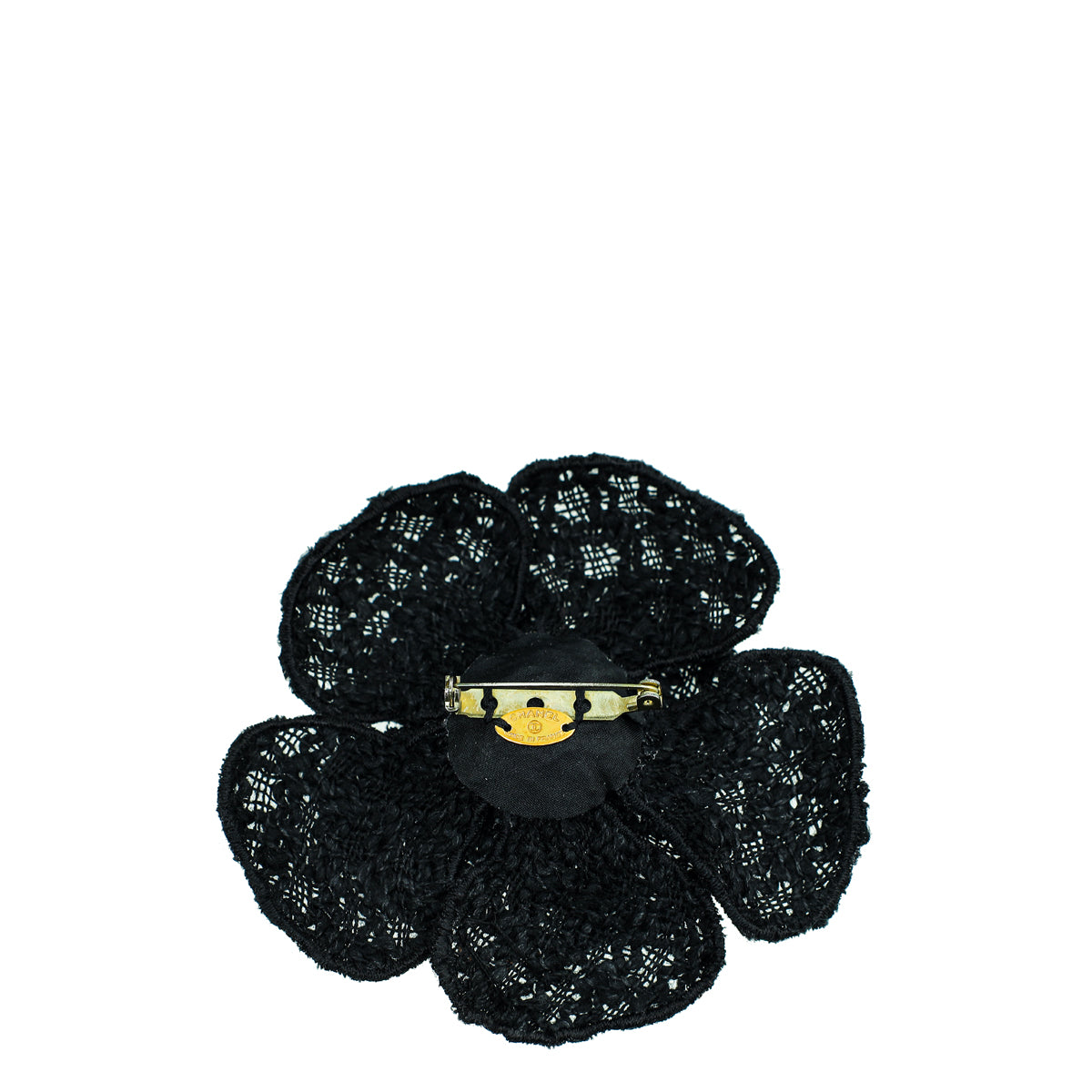Chanel Black Embroidered CC Camellia Brooch