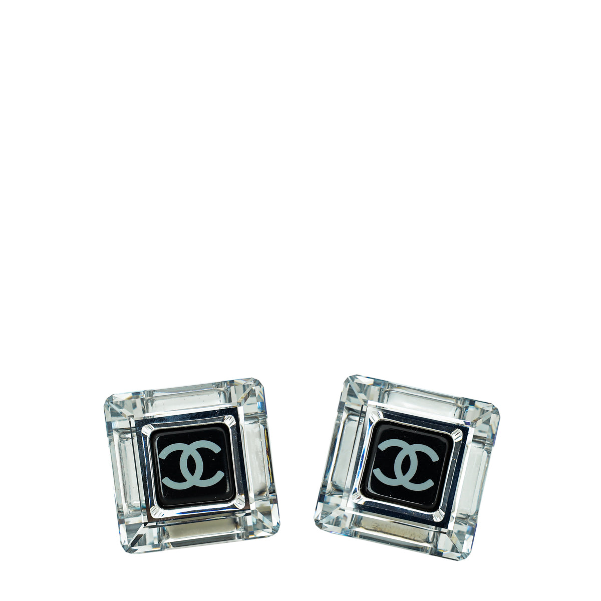 Chanel Black CC Clear Transparent Cubes Brooch Set