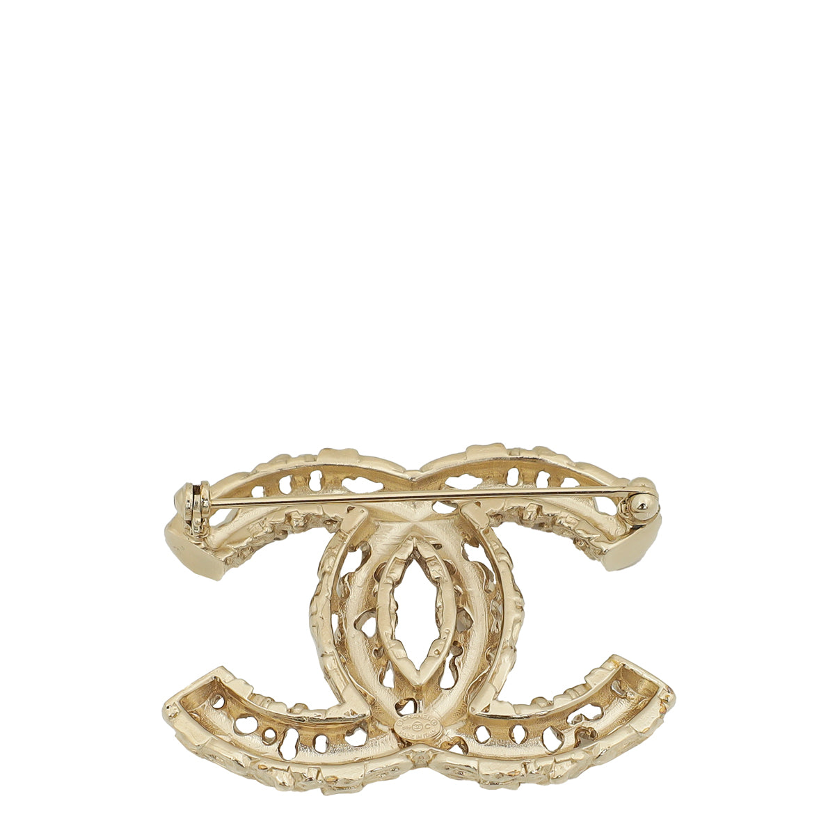 Chanel Light Gold Finish CC Crystal Brooch