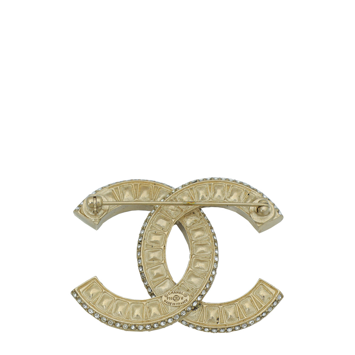 Chanel Gold CC Crystal Baguette Brooch