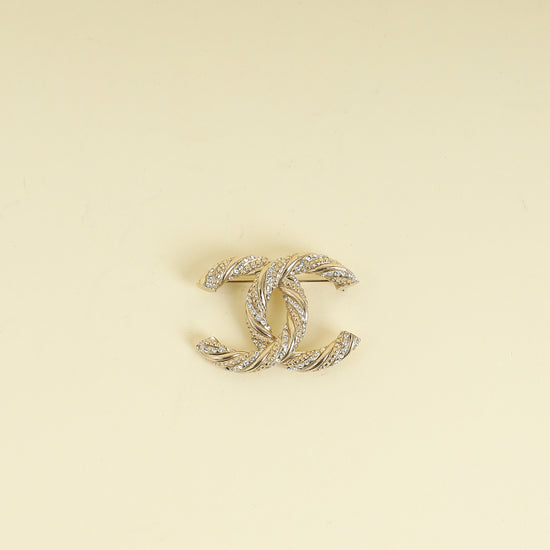 Chanel Light Gold CC Twisted Crystal Brooch