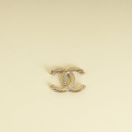 Chanel Light Gold CC Twisted Crystal Brooch