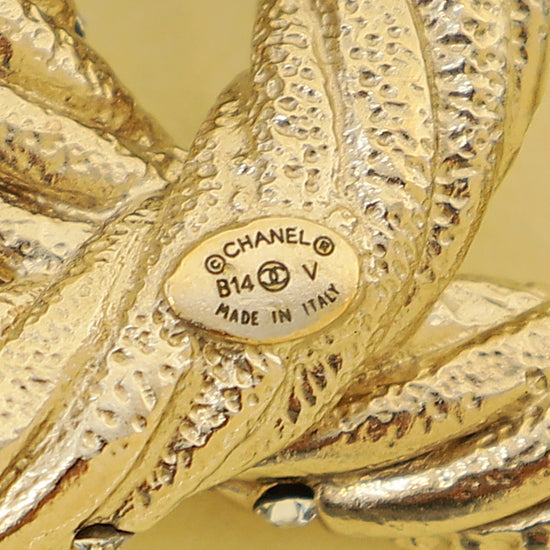 Chanel Light Gold CC Twisted Crystal Brooch