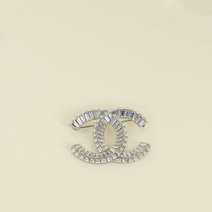 Chanel White Crystal Baguette CC Brooch