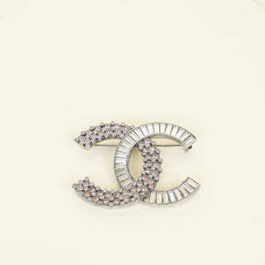 Chanel Silver CC Crystal Brooch