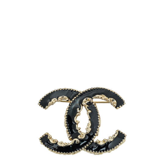 Chanel Black CC Enamel Baroque Brooch