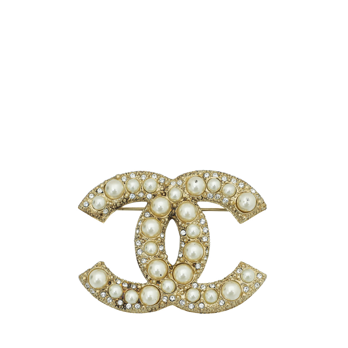 Chanel White CC Pearl Crystal Brooch