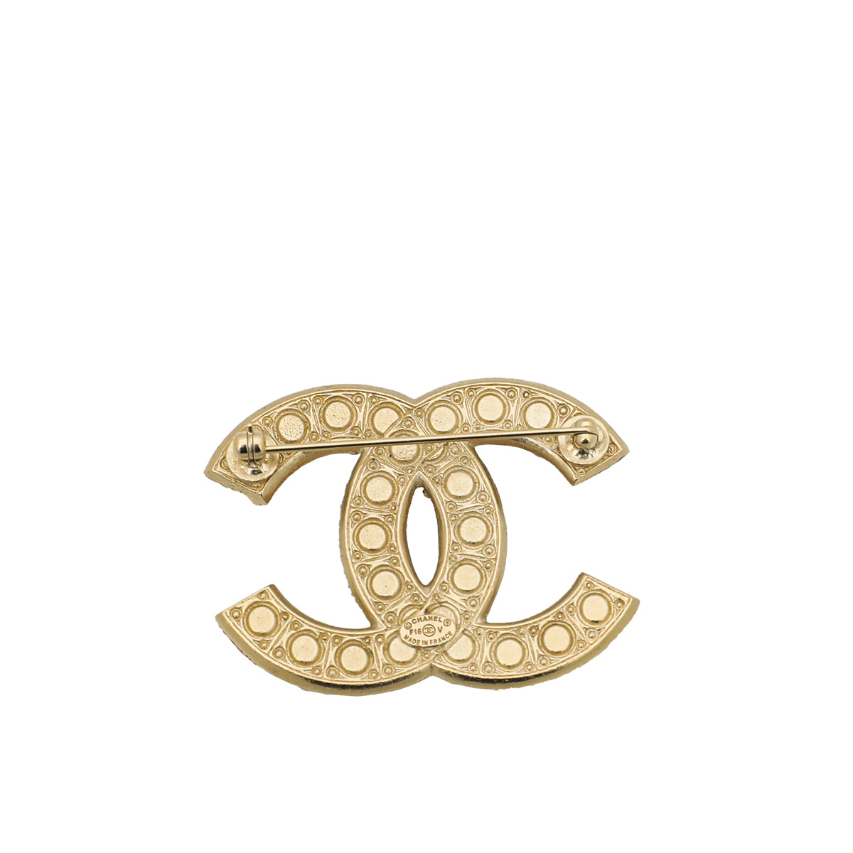 Chanel Gold Finish Crystal Pearl CC Brooch-Chanel-THE CLOSET