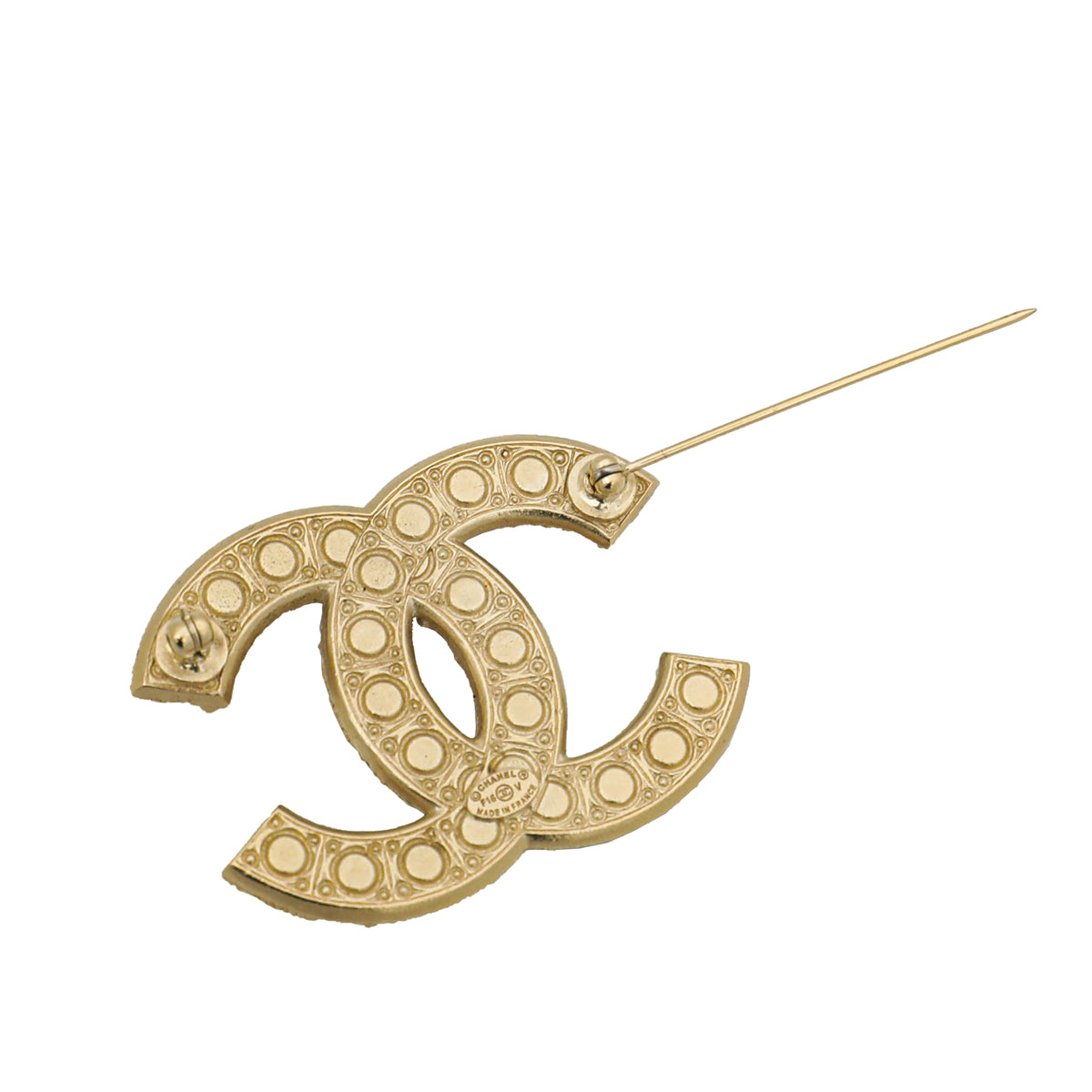 Chanel CC Faux Pearl Gold Tone Metal Brooch Chanel