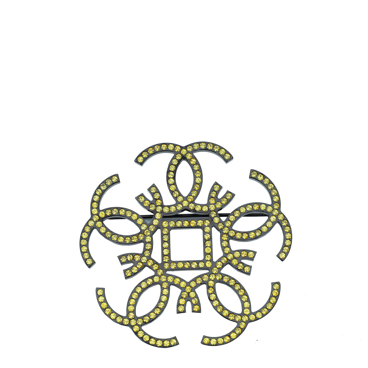 Chanel Yellow Crystal CC Brooch