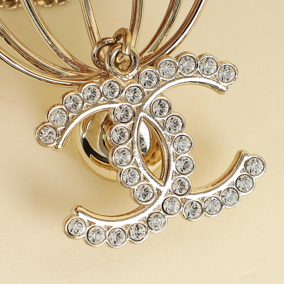Chanel Gold CC Bird Cage Pearl Crystal Brooch