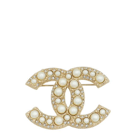 Chanel Gold CC Pearl Brooch