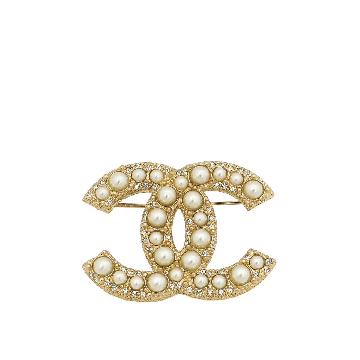 Chanel Gold CC Pearl Crystal Brooch