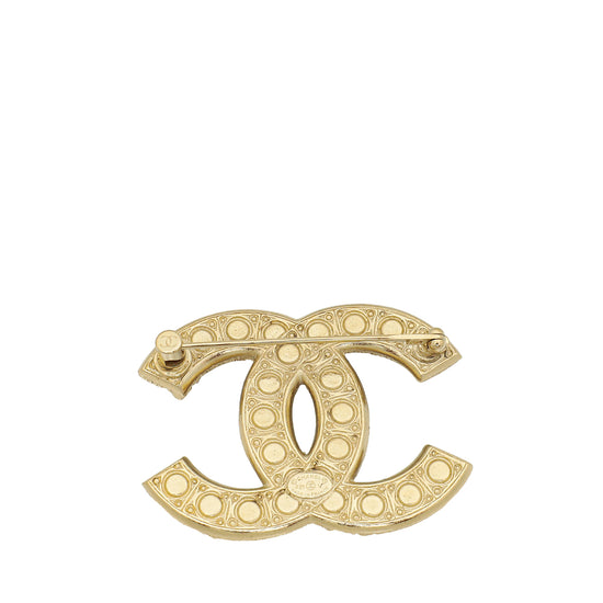 Chanel Gold CC Pearl Crystal Brooch