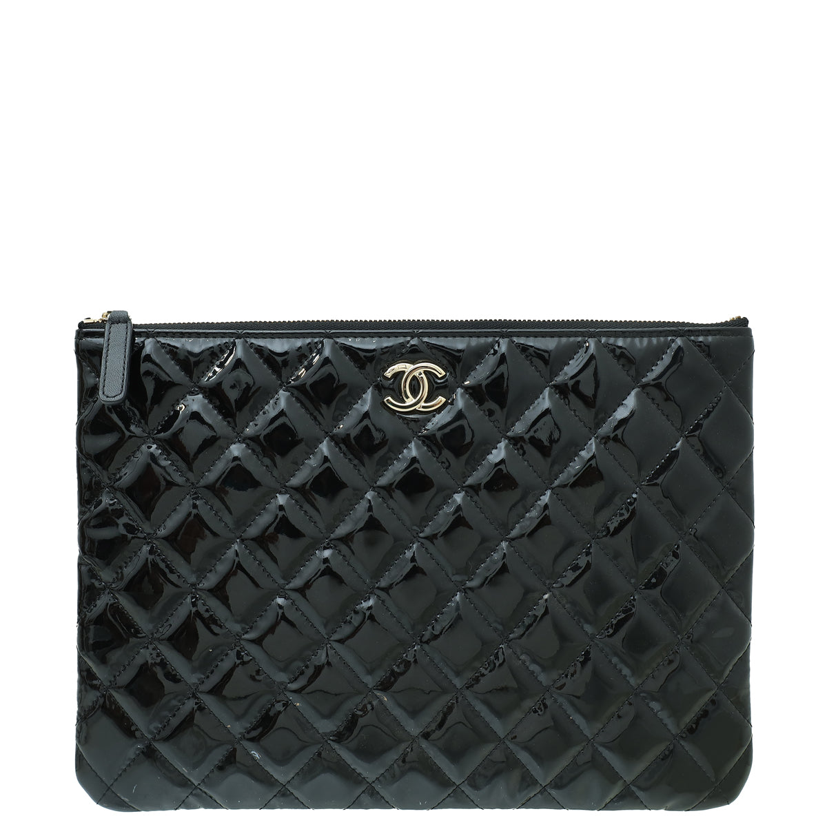 Chanel Black CC Classic Quilted Zip Clutch