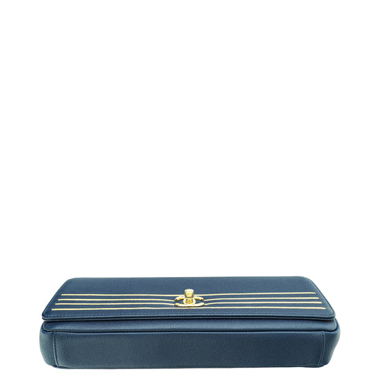 Chanel Navy Blue CC Captain Caviar Clutch