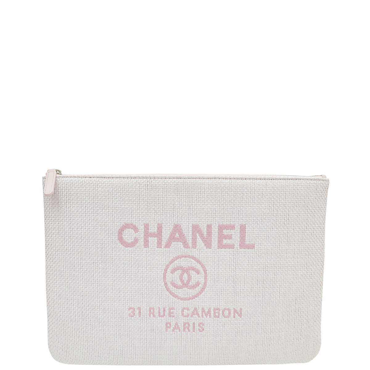 Chanel Light Pink CC Mixed Fibers Deauville Zip Pouch Large-Chanel-THE CLOSET
