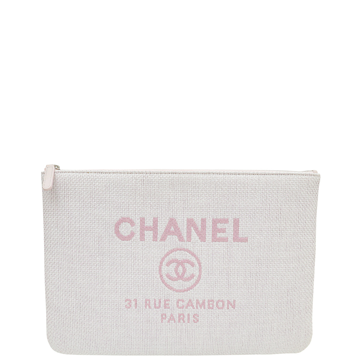 Chanel Light Pink CC Mixed Fibers Deauville Zip Pouch Large