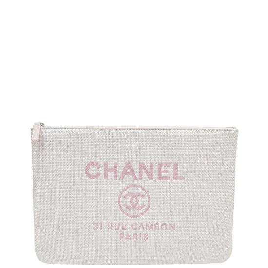 Chanel Light Pink CC Mixed Fibers Deauville Zip Pouch Large